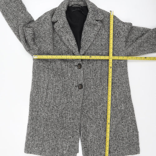 Zara Women Grey Wool Blend Tweed Mid-Length Overcoat Size 8