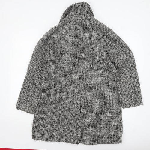 Zara Women Grey Wool Blend Tweed Mid-Length Overcoat Size 8