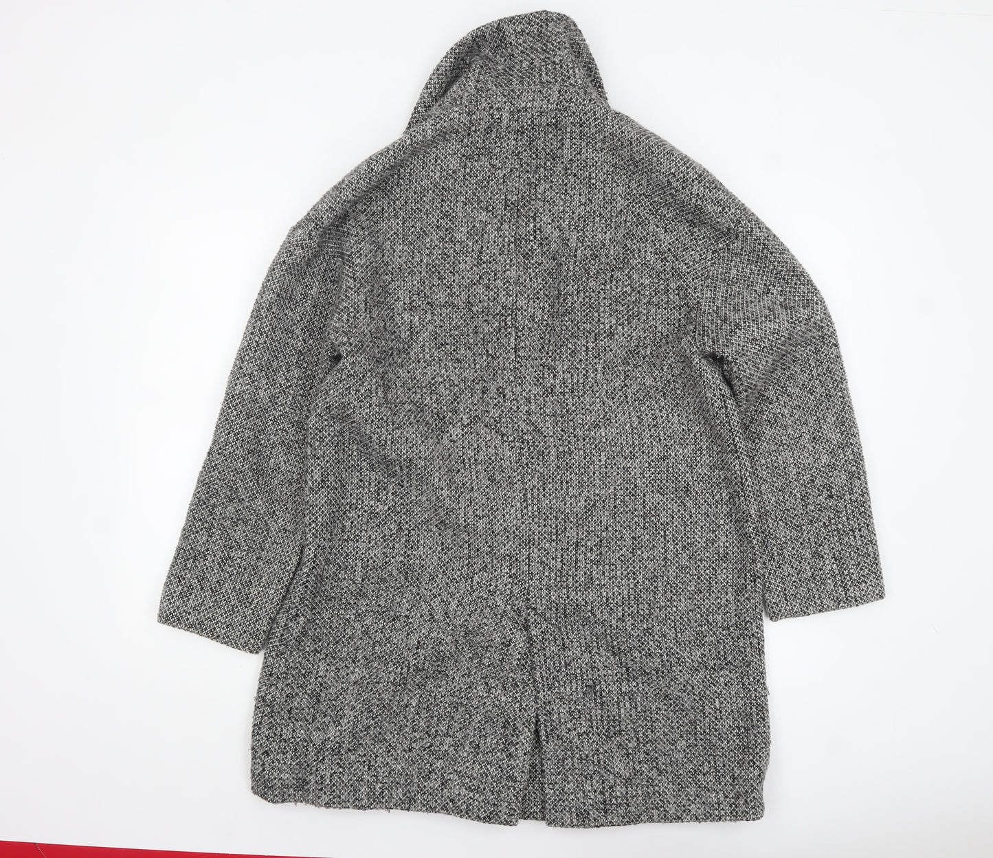 Zara Women Grey Wool Blend Tweed Mid-Length Overcoat Size 8