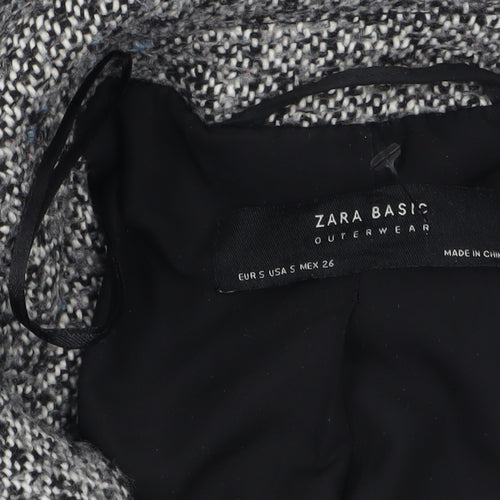 Zara Women Grey Wool Blend Tweed Mid-Length Overcoat Size 8