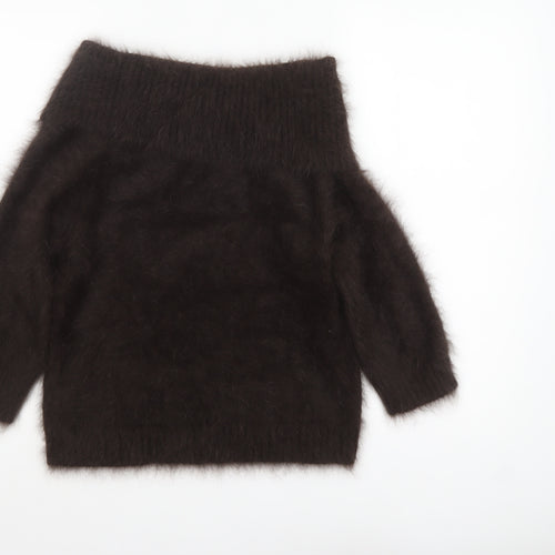 Monsoon Women Brown Angora Knit Boat Neck Pullover Jumper Size 12