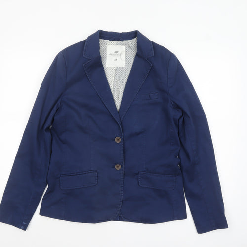 H&M L.O.G.G. Women Blue Cotton Single-Breasted Blazer UK 14