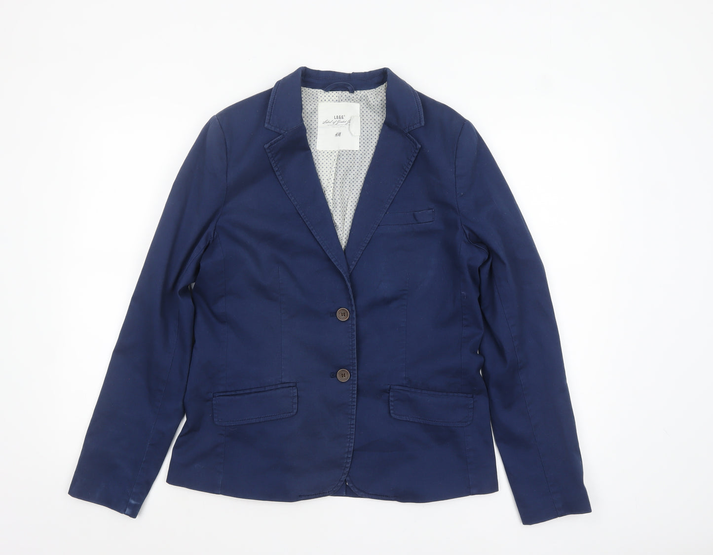 H&M L.O.G.G. Women Blue Cotton Single-Breasted Blazer UK 14