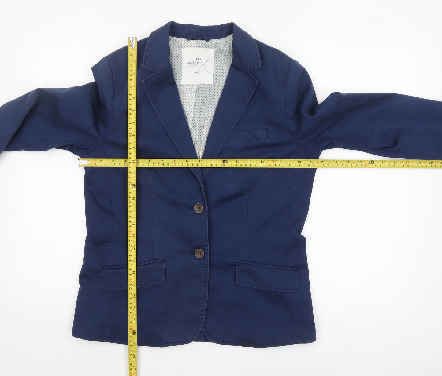 H&M L.O.G.G. Women Blue Cotton Single-Breasted Blazer UK 14