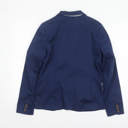 H&M L.O.G.G. Women Blue Cotton Single-Breasted Blazer UK 14