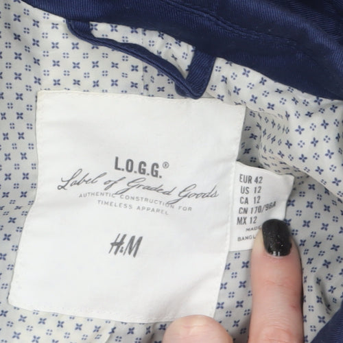H&M L.O.G.G. Women Blue Cotton Single-Breasted Blazer UK 14