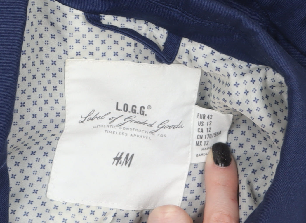 H&M L.O.G.G. Women Blue Cotton Single-Breasted Blazer UK 14