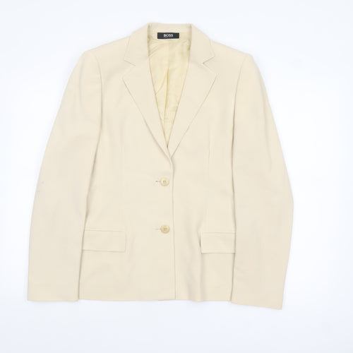 Hugo Boss Womens Beige Wool Blend Single-Breasted Blazer Size 14