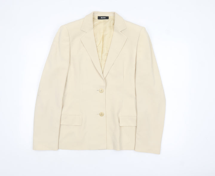 Hugo Boss Womens Beige Wool Blend Single-Breasted Blazer Size 14
