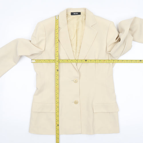 Hugo Boss Womens Beige Wool Blend Single-Breasted Blazer Size 14