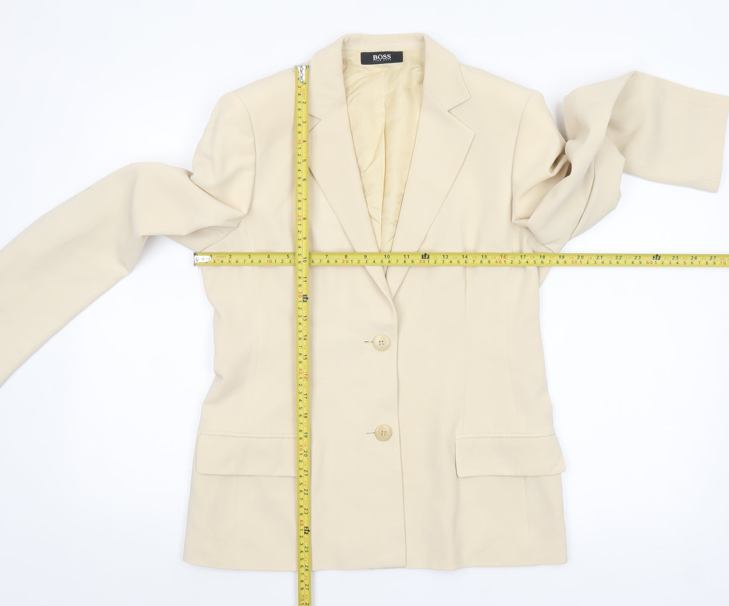 Hugo Boss Womens Beige Wool Blend Single-Breasted Blazer Size 14
