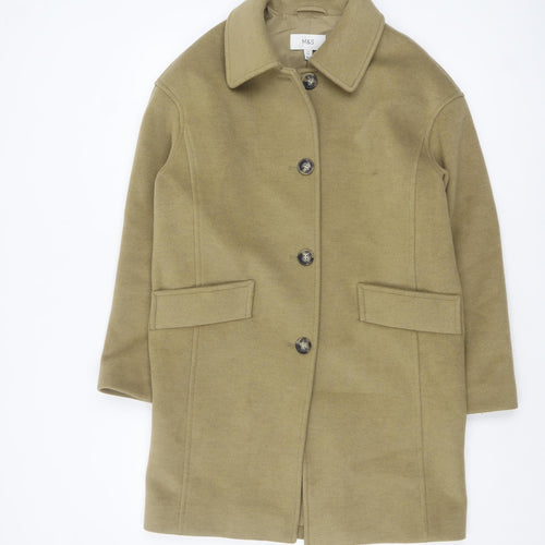 Marks and Spencer Women Beige Wool Look Mid-Length Overcoat Size 8