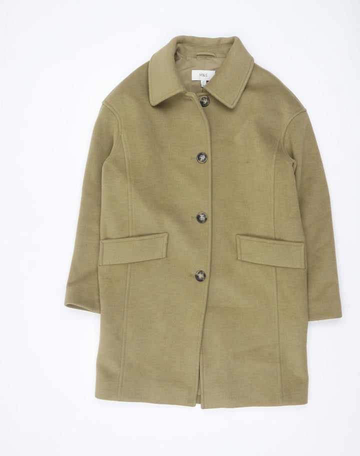 Marks and Spencer Women Beige Wool Look Mid-Length Overcoat Size 8