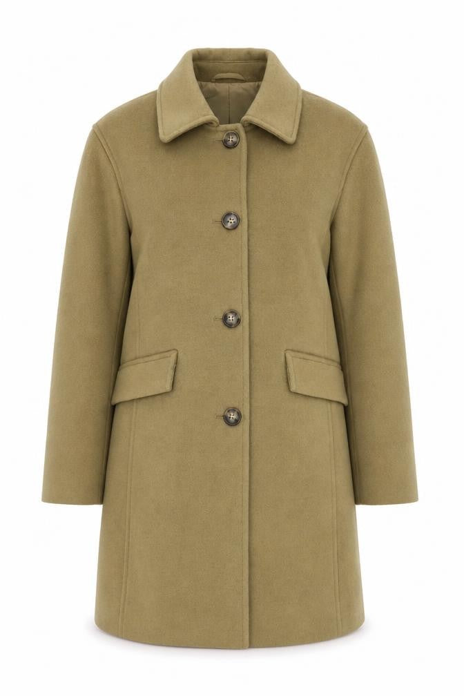 Front view of Marks & Spencer Women Beige Wool Look Mid-Length Overcoat, size 8
