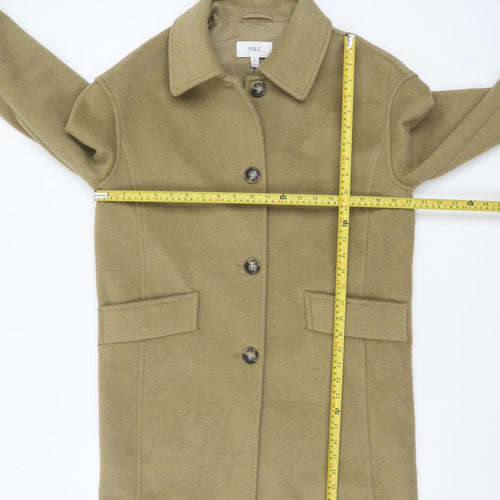 Marks and Spencer Women Beige Wool Look Mid-Length Overcoat Size 8