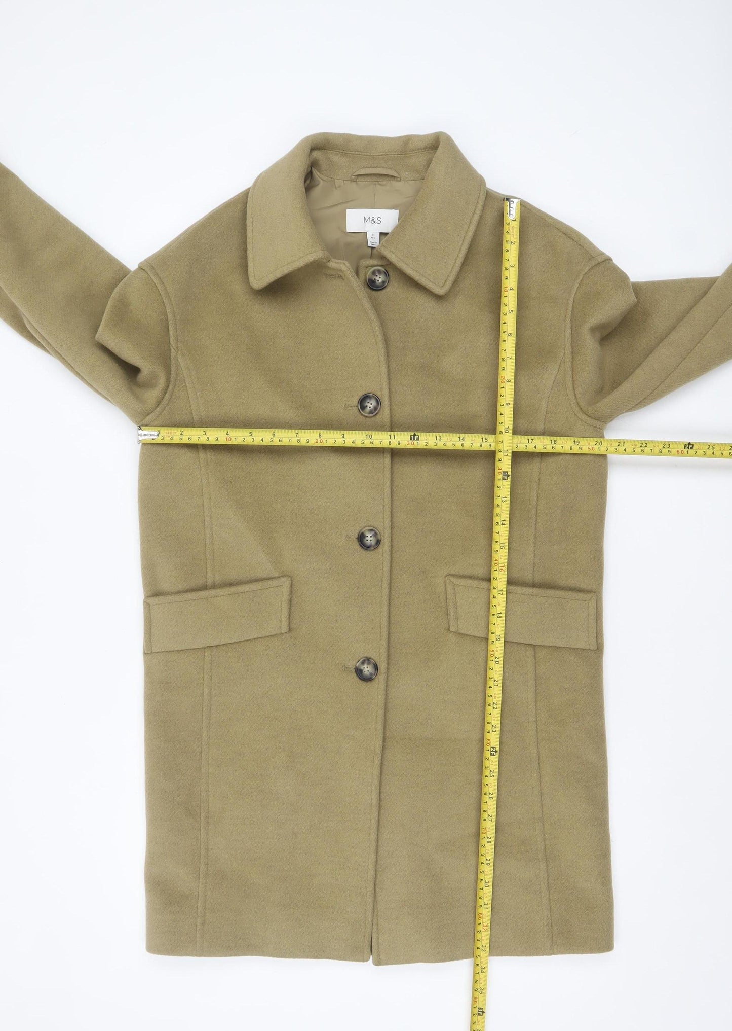 Marks and Spencer Women Beige Wool Look Mid-Length Overcoat Size 8