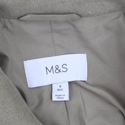 Marks and Spencer Women Beige Wool Look Mid-Length Overcoat Size 8