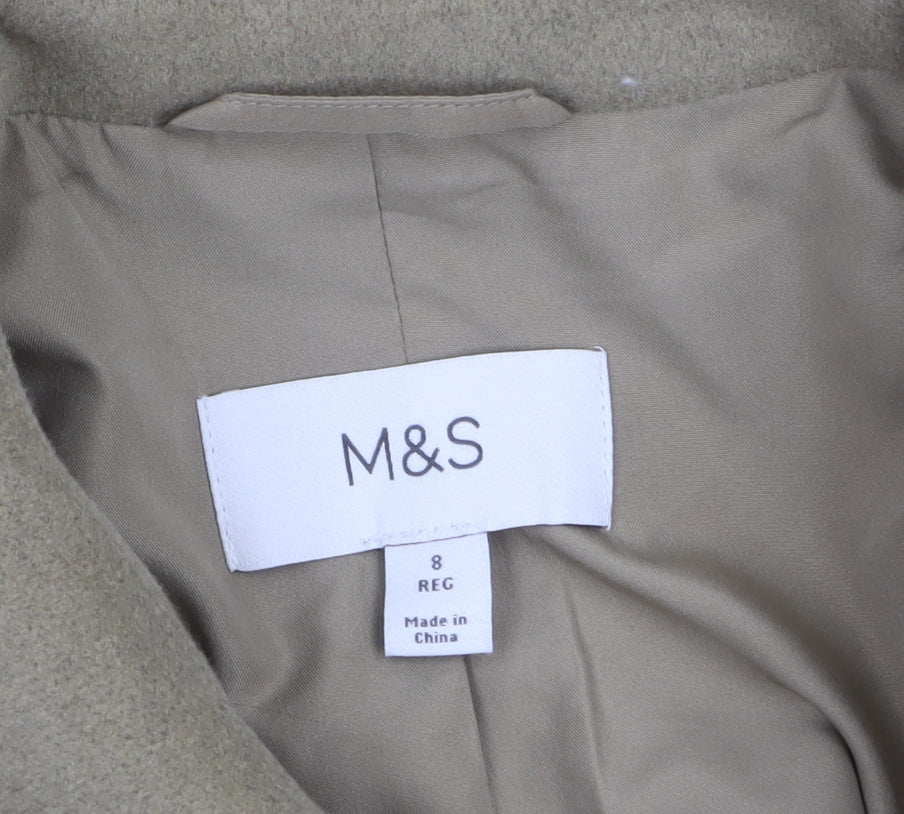 Marks and Spencer Women Beige Wool Look Mid-Length Overcoat Size 8