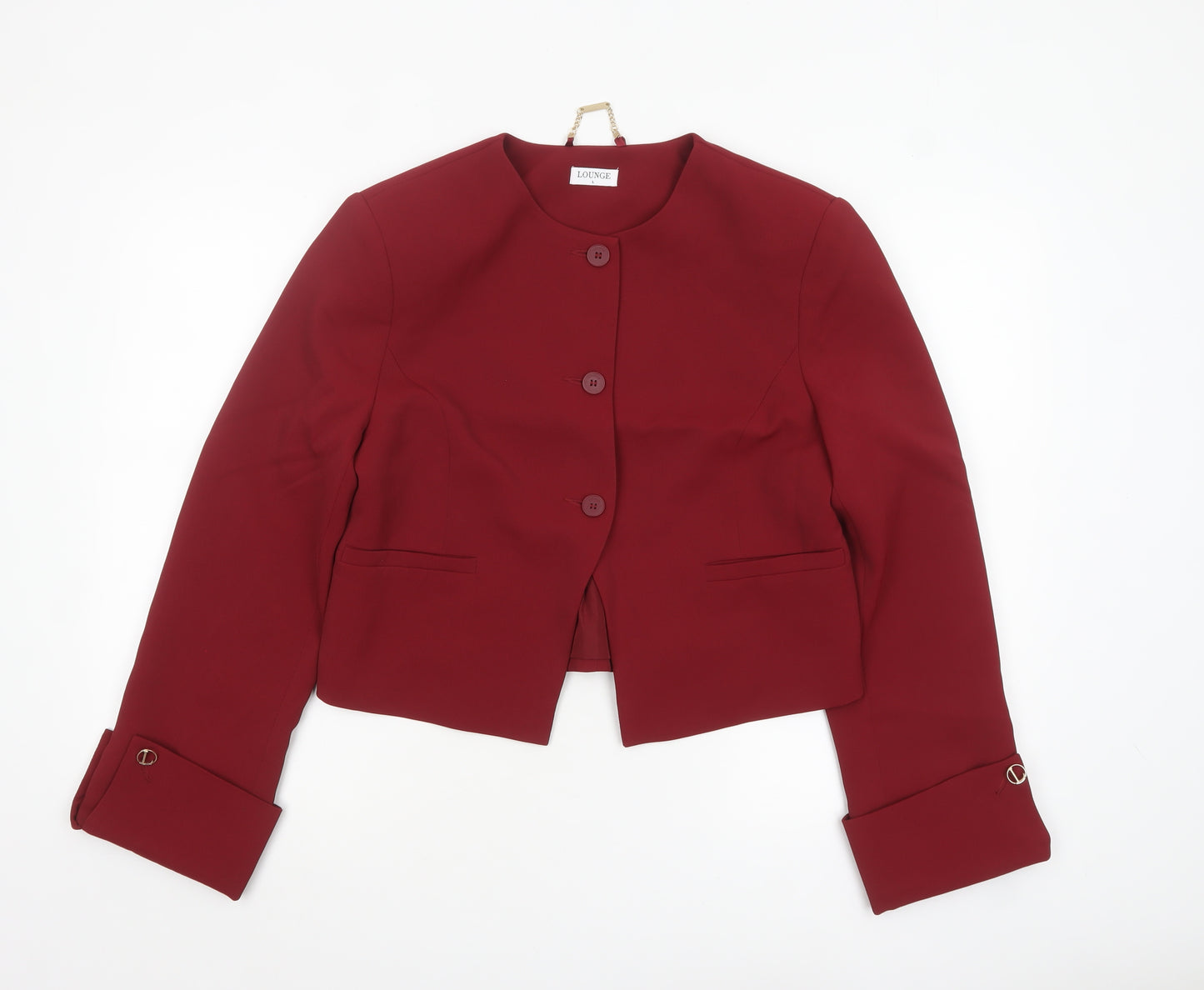 Lounge Women Red Cropped Blazer Jacket Size L Button Formal Workwear