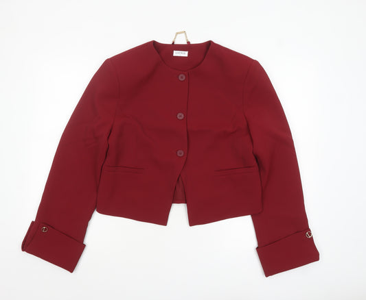 Lounge Women Red Cropped Blazer Jacket Size L Button Formal Workwear