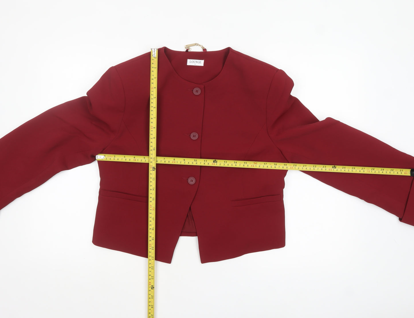 Lounge Women Red Cropped Blazer Jacket Size L Button Formal Workwear