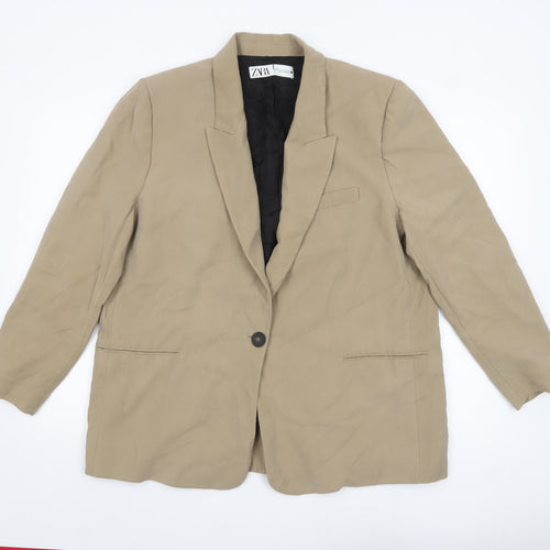 Zara Women Beige Single-Breasted Blazer Jacket XL Viscose Blend