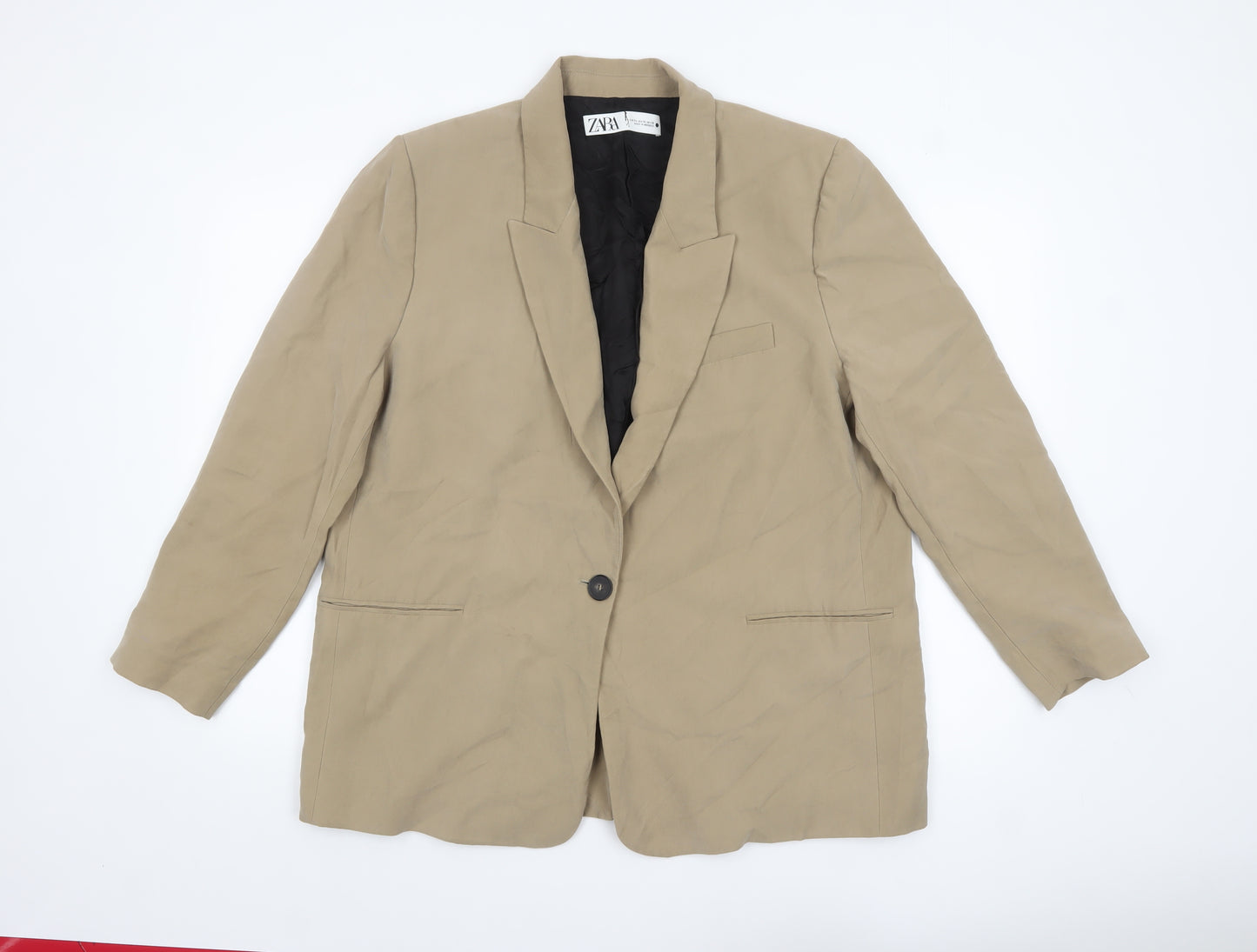 Zara Women Beige Single-Breasted Blazer Jacket XL Viscose Blend