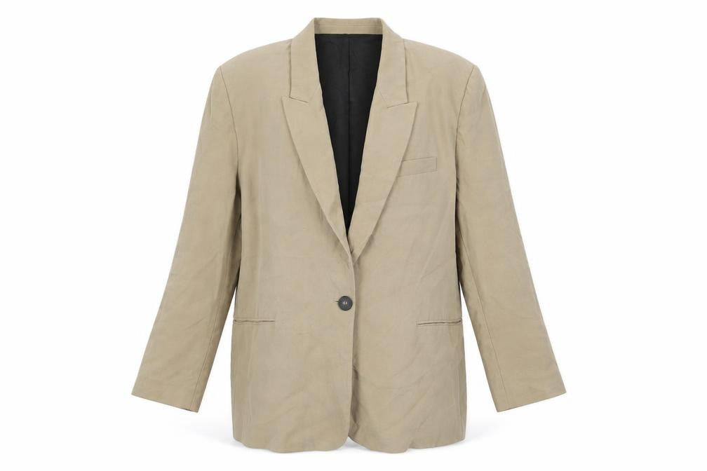 Front view of Zara Women Beige Single-Breasted Blazer Jacket XL Viscose Blend