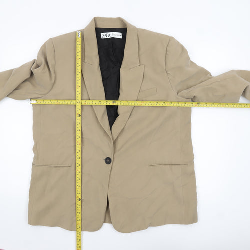 Zara Women Beige Single-Breasted Blazer Jacket XL Viscose Blend