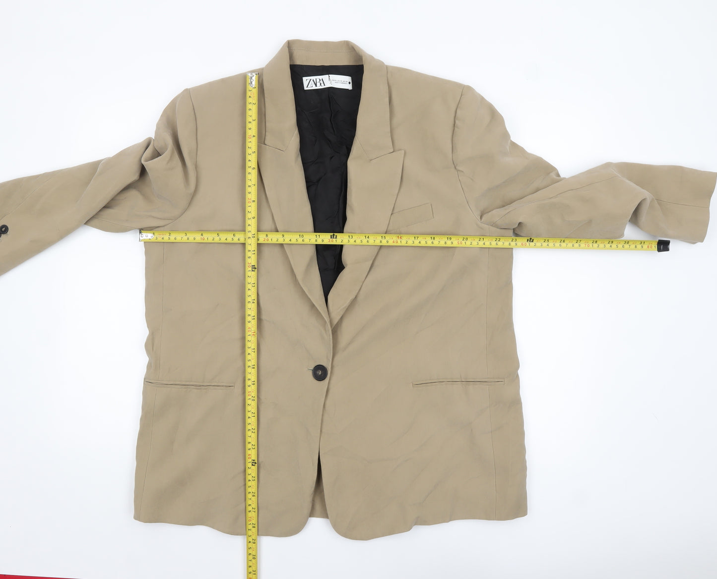 Zara Women Beige Single-Breasted Blazer Jacket XL Viscose Blend