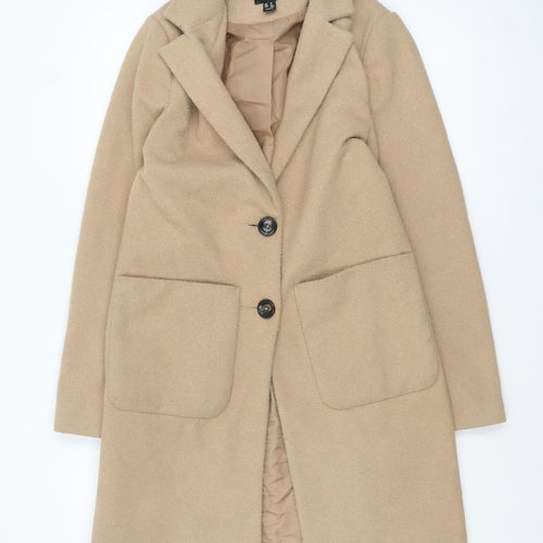 New Look Women's Beige Wool Blend Mid-Length Overcoat UK 6