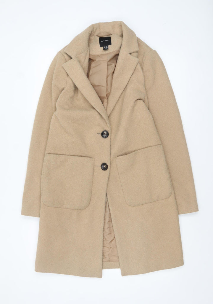 New Look Women's Beige Wool Blend Mid-Length Overcoat UK 6