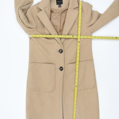 New Look Women's Beige Wool Blend Mid-Length Overcoat UK 6