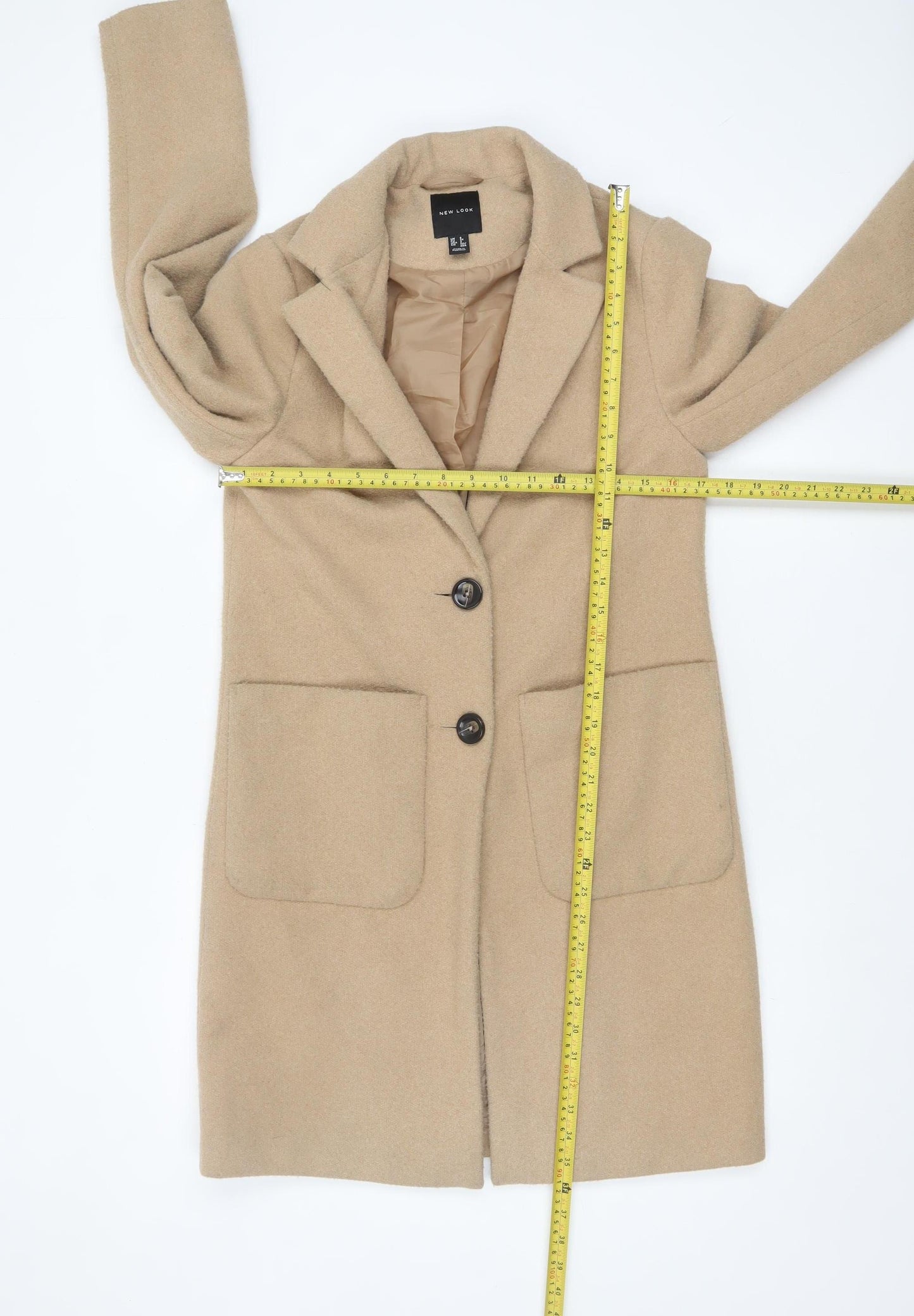 New Look Women's Beige Wool Blend Mid-Length Overcoat UK 6