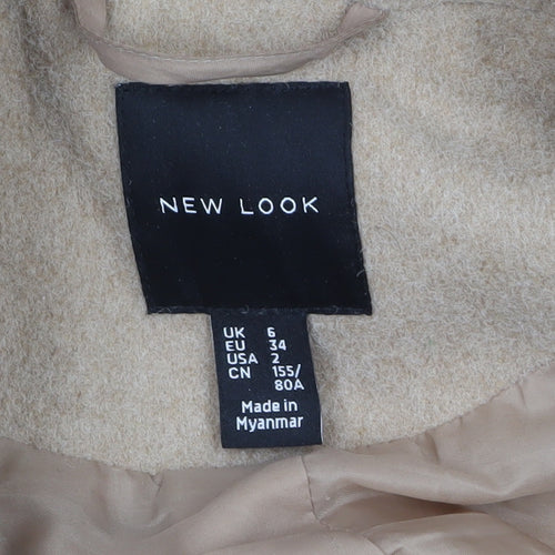 New Look Women's Beige Wool Blend Mid-Length Overcoat UK 6