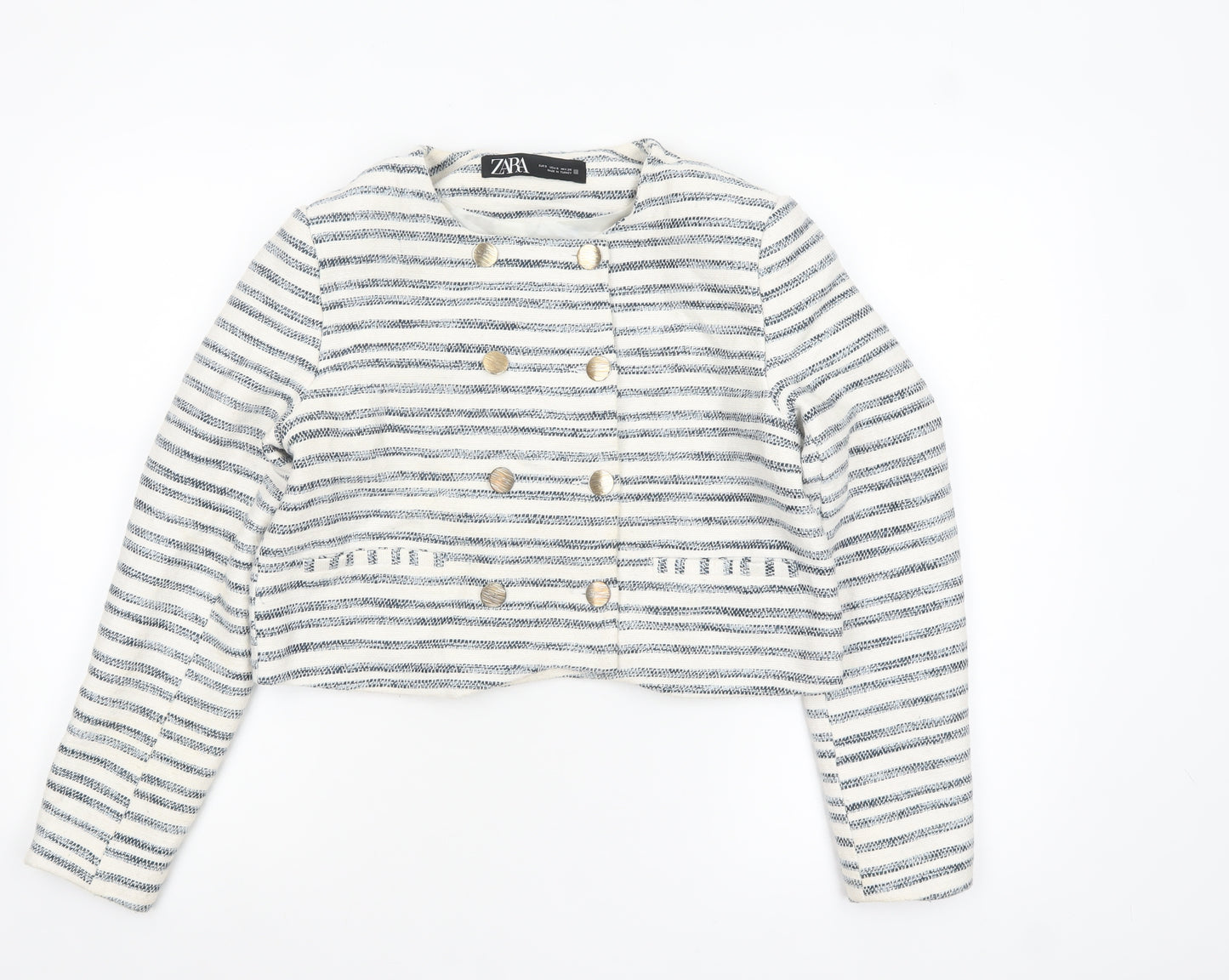 Zara Women's White Striped Cropped Blazer Jacket Size 8