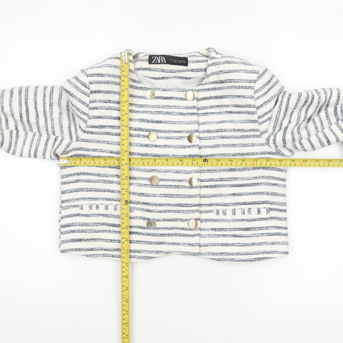 Zara Women's White Striped Cropped Blazer Jacket Size 8