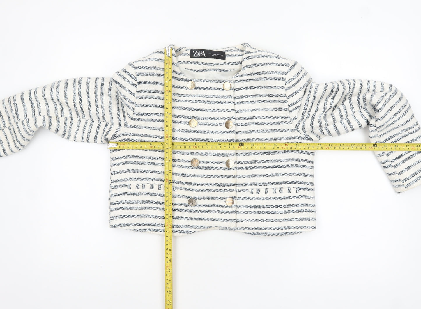 Zara Women's White Striped Cropped Blazer Jacket Size 8