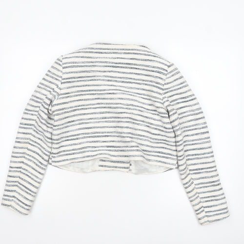 Zara Women's White Striped Cropped Blazer Jacket Size 8