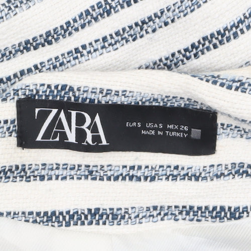 Zara Women's White Striped Cropped Blazer Jacket Size 8