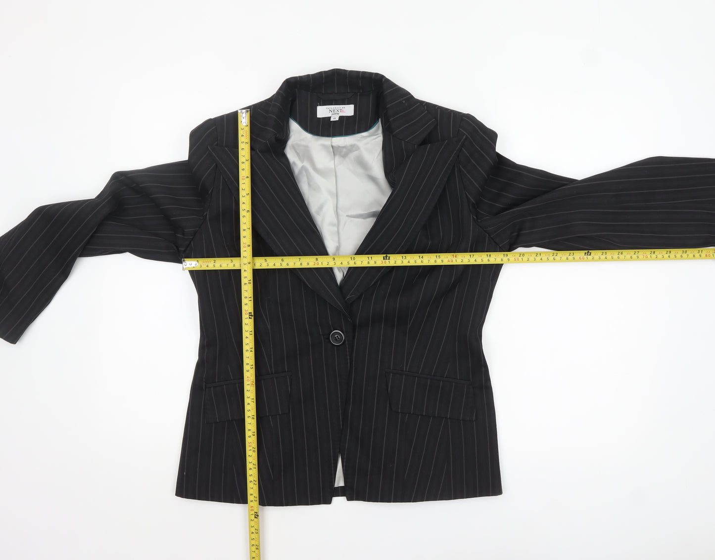 Next Petite Black Pinstripe Tailored Blazer Womens Size 14