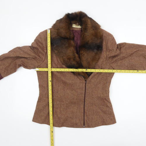 D’Errico Women’s Brown Wool Tweed Fur Trim Jacket Size 14