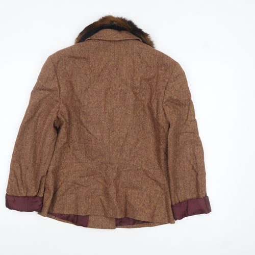 D’Errico Women’s Brown Wool Tweed Fur Trim Jacket Size 14