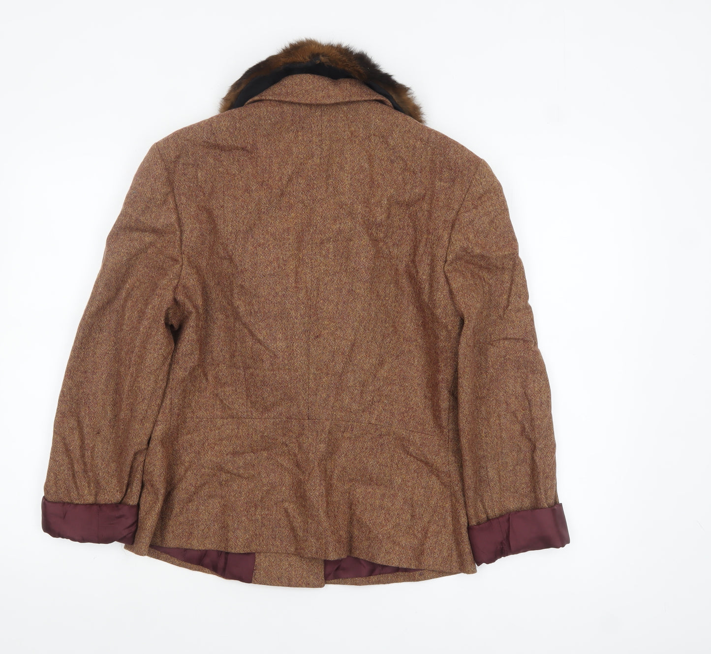 D’Errico Women’s Brown Wool Tweed Fur Trim Jacket Size 14
