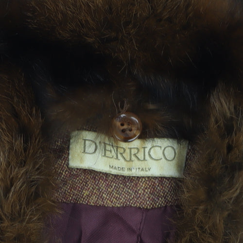 D’Errico Women’s Brown Wool Tweed Fur Trim Jacket Size 14