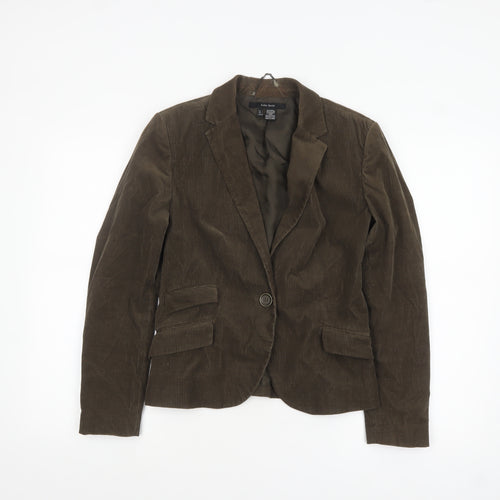Zara Women Brown Corduroy Blazer Size 12 Lined Single-Breasted Jacket