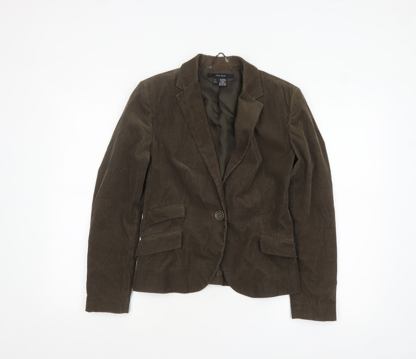 Zara Women Brown Corduroy Blazer Size 12 Lined Single-Breasted Jacket