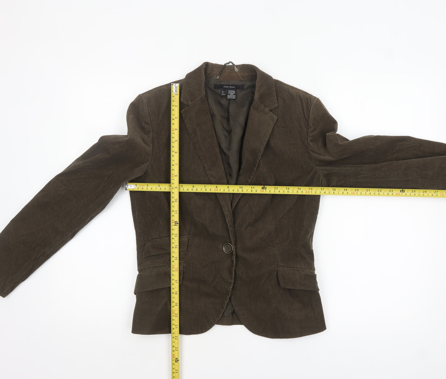 Zara Women Brown Corduroy Blazer Size 12 Lined Single-Breasted Jacket