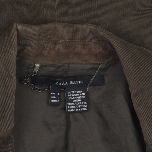 Zara Women Brown Corduroy Blazer Size 12 Lined Single-Breasted Jacket