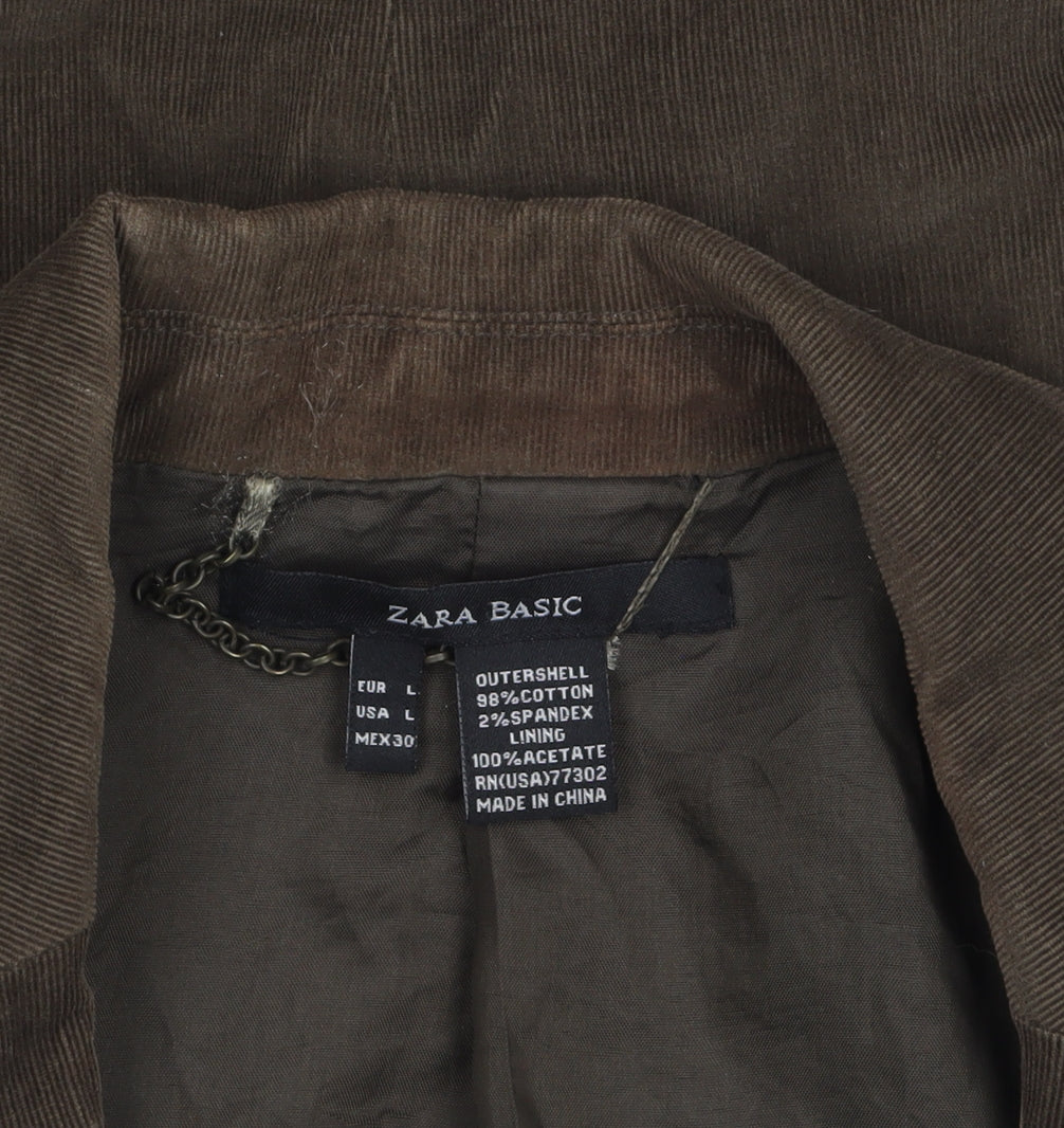 Zara Women Brown Corduroy Blazer Size 12 Lined Single-Breasted Jacket
